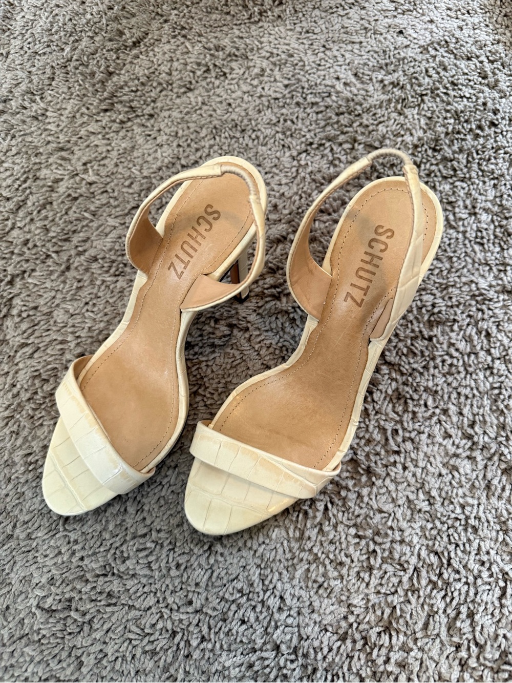 SCHUTZ Cream Croc-Embossed Slingback Heels